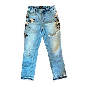 Abercrombie & Fitch Light Blue Straight-Leg Jeans with Floral Embroidery
